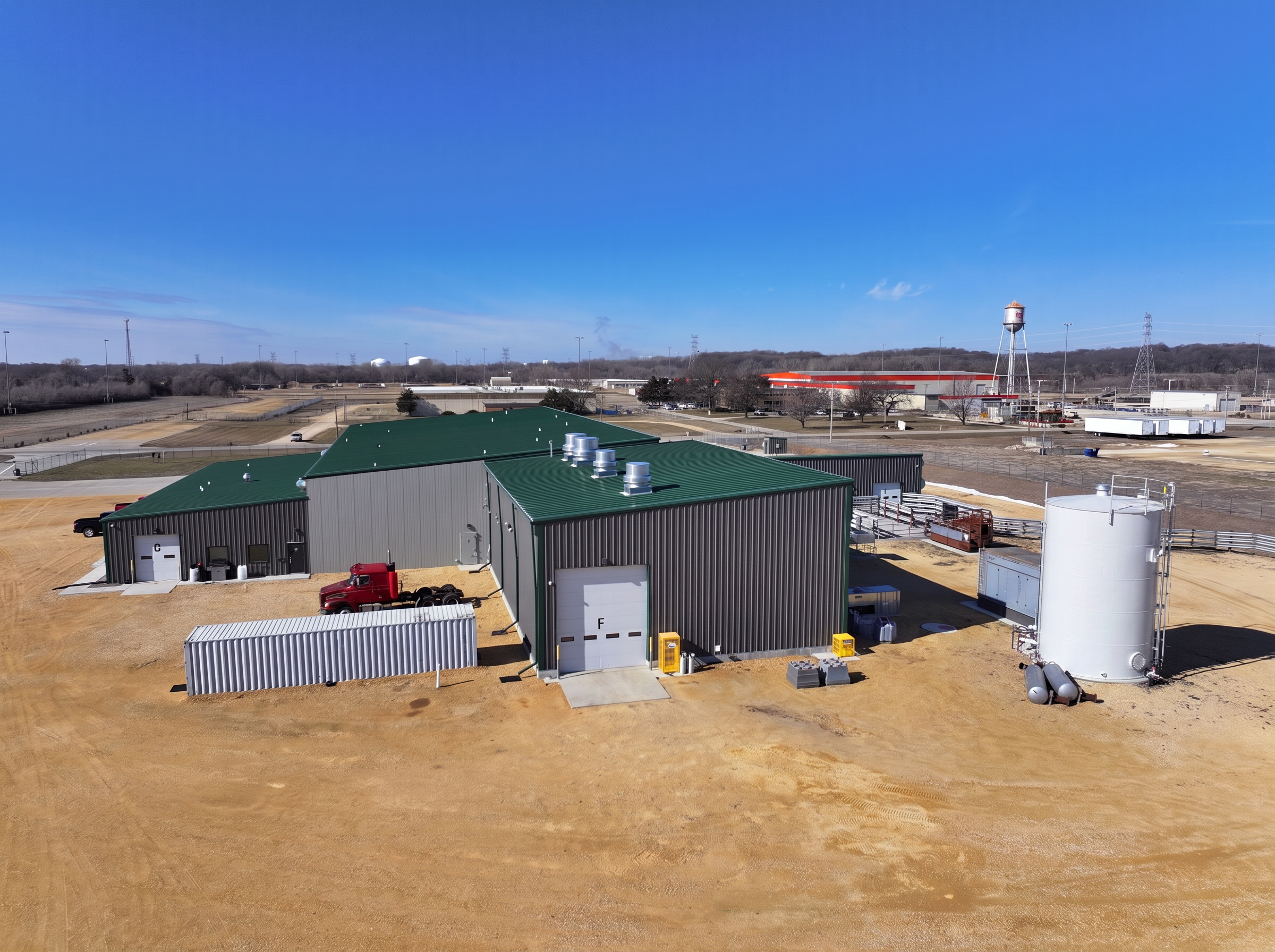 Aerial view of the plant from the east with load-out doors